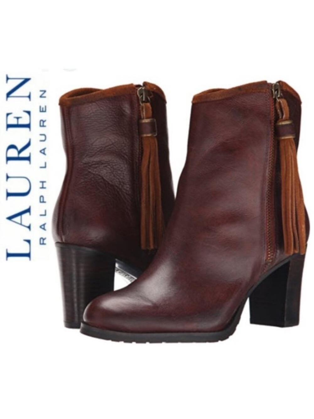 Ralph Lauren Brown Ankle Boots with Stacked Heel